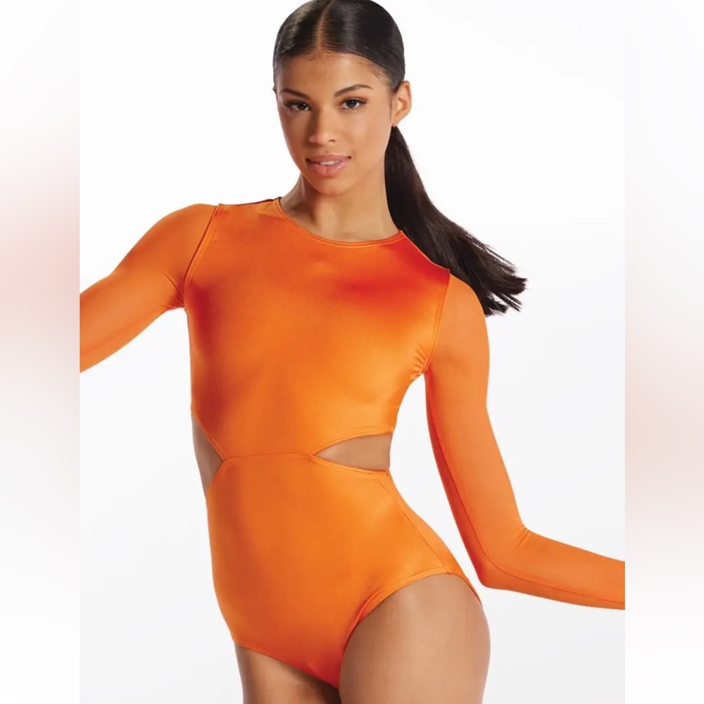 Balera orange long-sleeve dance gymnastics leotard side cutouts youth medium